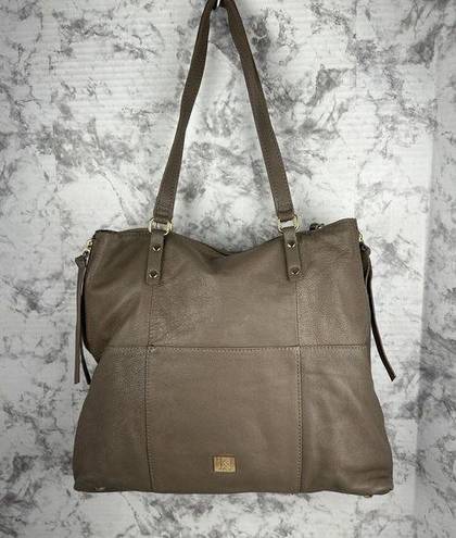 Kooba  Womens Pebbled Leather Large Tote Bag Purse Brown Gray Taupe Outer Pocket