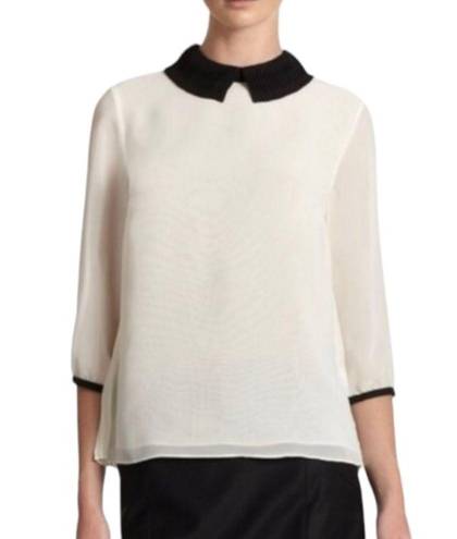 Ted Baker  Jenya Pleated Peter Pan Collar 3/4 Sleeve Blouse in White/Black