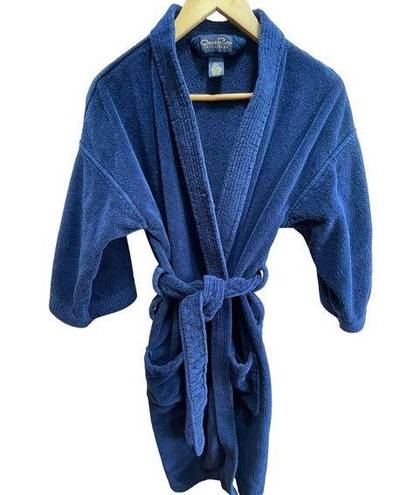 Oscar de la Renta  Royal Blue Plush Terry Cloth Bathrobe w/ Tie