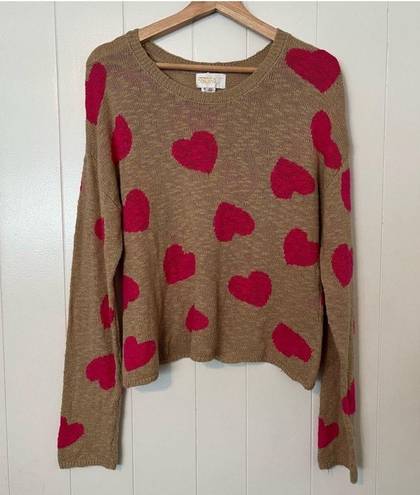 Beach Riot  Sandy Hearts Pullover Sweater Knit Tan Pink  XS