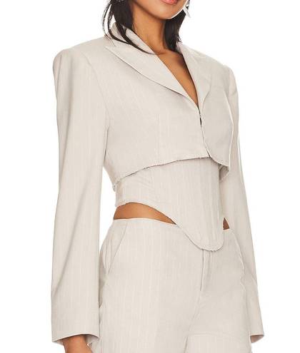 H:ours  Amira Crop Blazer Gray White MEDIUM Bolero Padded Shoulder Designer NEW