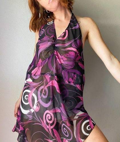 Fashion Bug Vintage Y2K  Purple Swirly Halter Flowy Halter Tunic