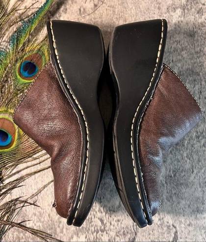 sbicca  of CA Womens Leather Mules sz 7.5 Heeled Slide Shoes Brown Boho Cottage