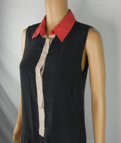 Equipment  Button Front Striped Collar Pocket Mini Dress Silk Black Red Cream Sm