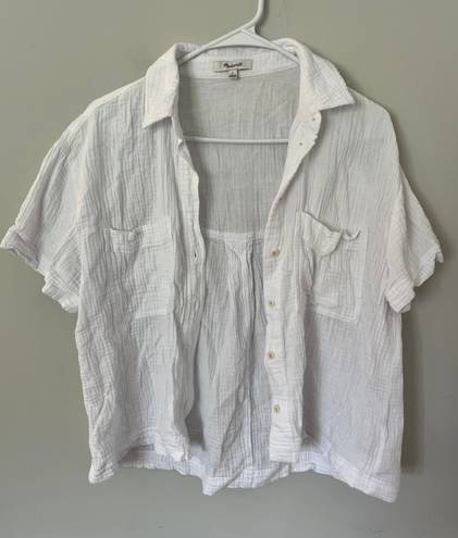 Madewell Linen White Short Sleeve Button Up Top