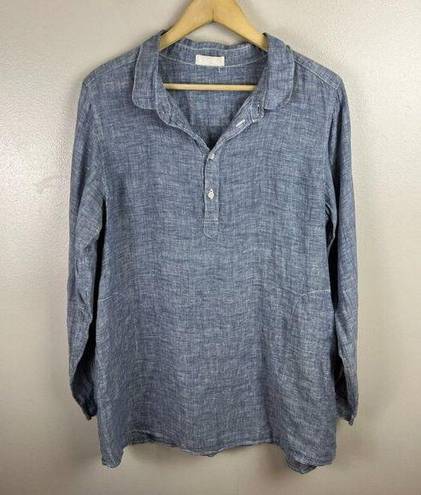 CP Shades  Linen Popover Tunic Top Size Medium Blue Pockets Minimal Lagenlook