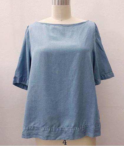 Massimo Dutti  Chambray Oversized Blouse Shirt Tie Back Top Bow Denim