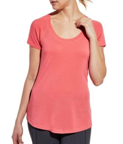 Calia by Carrie CALIA Coral Pink Mesh Panel Atheltic Workout Short Sleeve Top