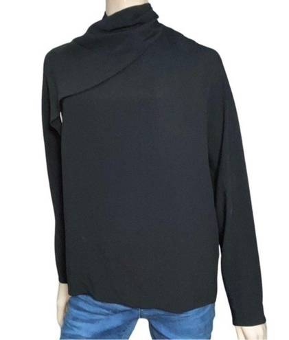 The Row  Women’s Size 10 Black Yoko Cowl Neck Draped Front Long Sleeve Top