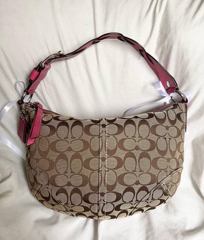 Coach Vintage  boho bag in signature canvas & pink leather