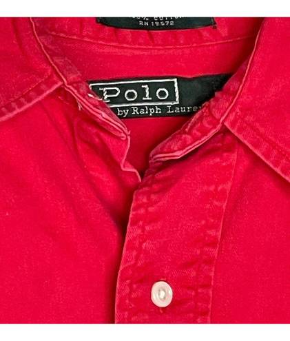 Polo VTG  Ralph Lauren Womens Shirt Size Large Button Front Red Compass Evergreen