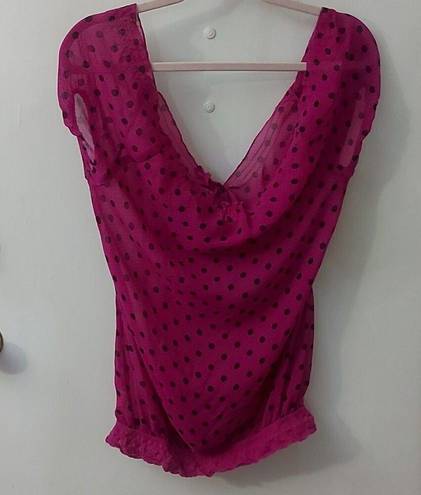 belle du jour  Sheer Tie Front Blouse Pink/Black Size S