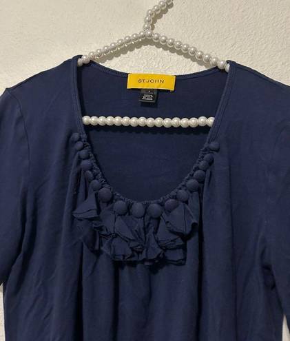 St. John  Women's Size Small Shirt Blue Short Sleeve Blouse Designer Stretch Top