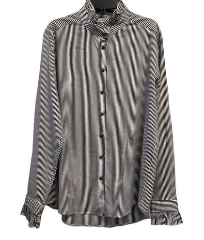 The Kooples  Women’s Medium Ruffle Stripe Button Down Long Sleeve Pinstripe Shirt