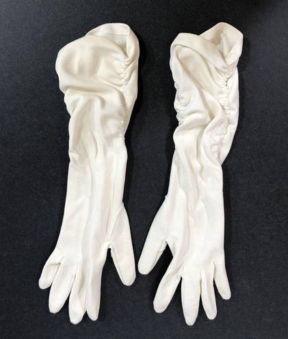 White Ruched Cotton Gloves Formal Prom Costume Small Retro Vintage Wedding Dance