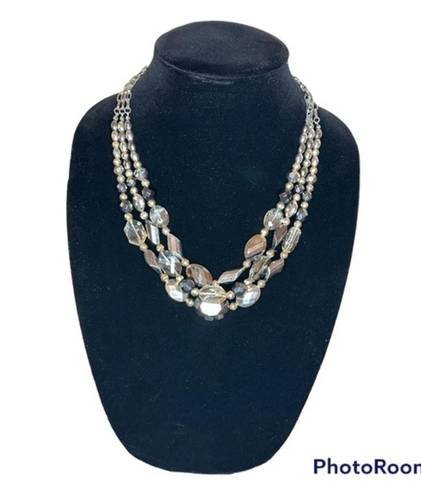 Onyx Multi Strand Necklace Silver Chain clear, topaz and  colored discs