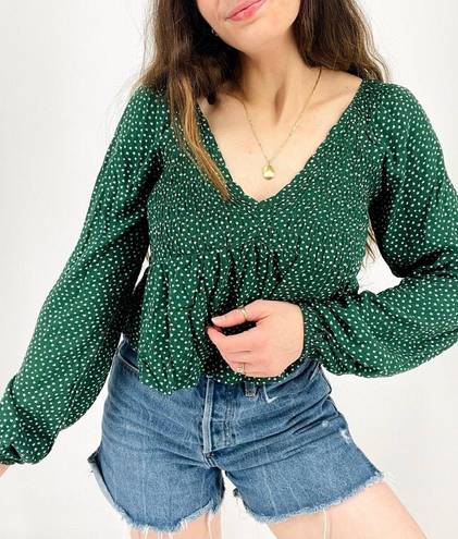 PacSun the cutest smocked peasant top floral in dark green size s