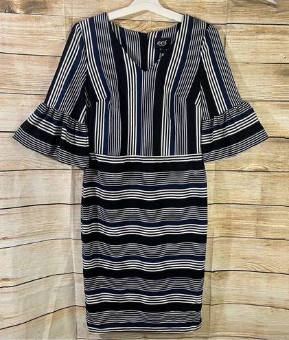 ECI striped v-neck bell sleeves dress women’s Size 6