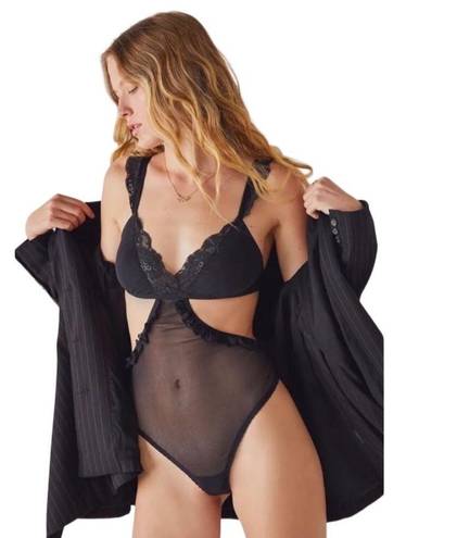 We Are HAH  Key To Ur Heart Sheer Mesh Bodysuit Cut Out Side In Noir/Black XS NWT