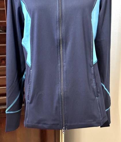 Natori  Womens Track Jacket Blue Color Block Long Sleeve Activewear Zipper M