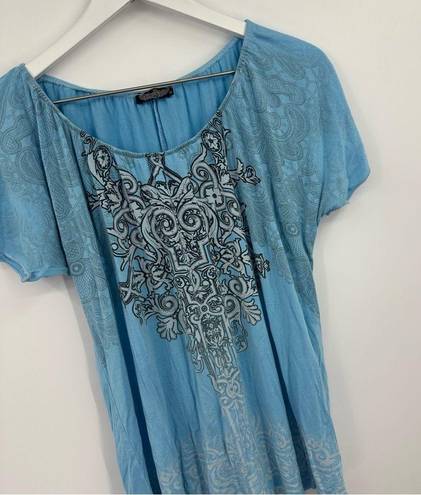 Vanilla Star Jeans Vanilla Star Vintage Y2K Blue Embellished Short Sleeve Shirt Size XL