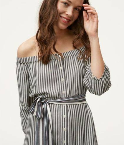 The Loft "" IVORY BLACK OFF-SHOULDER STRIPED SHIFT SHIRT DRESS SZE: M NWT