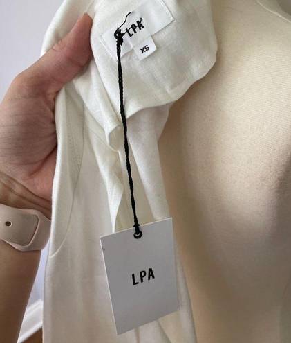 LPA  Double Breasted Jacket in White Linen Tie Waist Button Front Size XS New