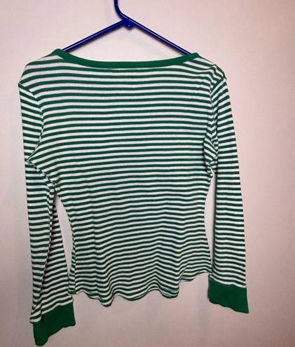 Jasmine & Ginger  Women’s Green White Striped Long Sleeve Henley Size medium