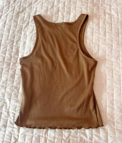 Olivia Rae Brown Ribbed Lettuce Edge Tank Top Size XS