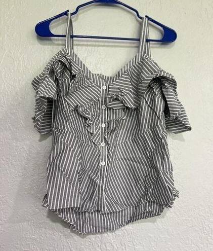 Veronica Beard  Womens Grant Cold Shoulder Top V Neck Front Button Striped - 2