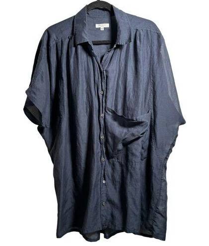 Equipment  Femme Blue Button Up Top Cotton Silk Womens L Slouchy Beach Oversized