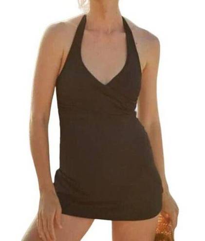 Garnet Hill  Stretch Sleeveless Signature Crossover Swim Dress Black Size 8