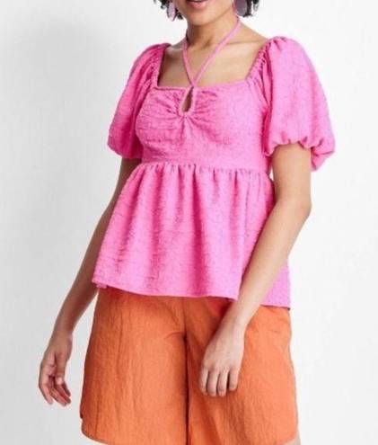 Bubblegum Future Collective Square Tie Neck Top Blouse  Pink Size medium