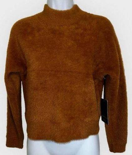 Bailey 44 Fluffy Cropped Long Sleeve Sweater Top Mock Neck Camel NWT Small