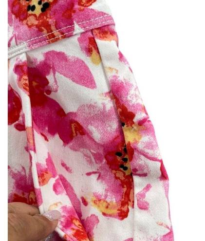 Isaac Mizrahi  Shorts Women 16 Pink Floral Water Color High Rise Stretch Tropical