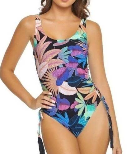 PilyQ NWT  BLACK FLORAL Aralia Lace Up Lola One Pice Swimsuit