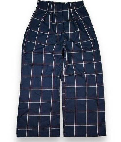 Lulus  Plaid Paper Bag Waist Wide Leg Pants Womens Medium Blue