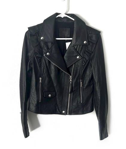 Paige  Annika Leather Moto Ruffled Jacket in Black Sz S