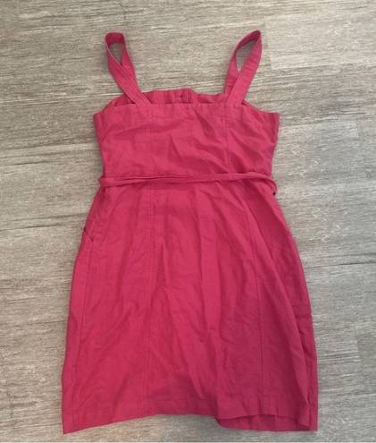 Loft Women’s  Button Down Pink Tank Linen Dress W/ Tie Size 10