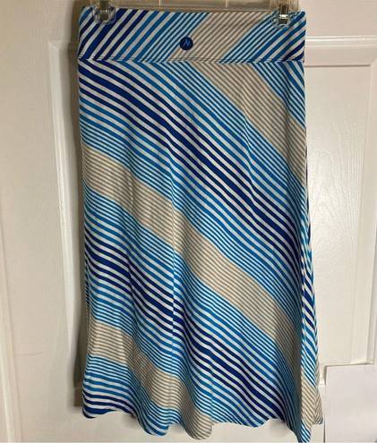 Marmot Ladies flared full midi length blue striped cotton blend skirt size XS