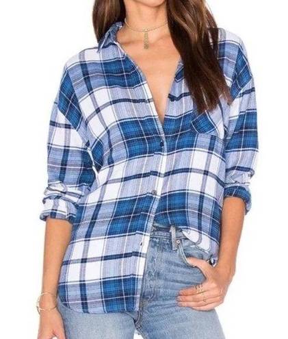 Rails  Women’s Jackson Plaid Shirt Button Front White Admiral Blue Size Small