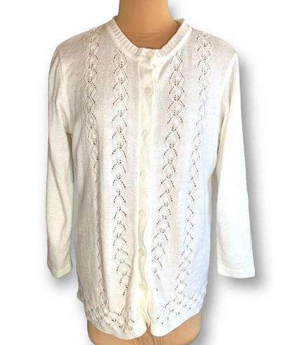 Only Vintage  Necessities Cardigan Sweater Off White Round Neck Crocheted Knit
