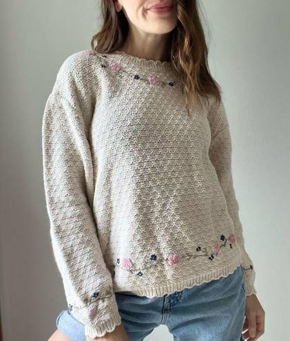 Northern Reflections  Cream Floral Embroidered Knit Sweater Size XL