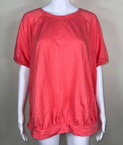 Lane Bryant  Livi Activewear Poof Short Sleeve Banded Bottom Slub Shirt in Salmon