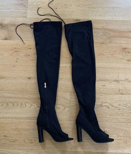 EGO  Shoes Over the Knee Open Toe Boots in Black