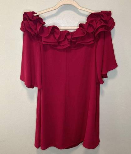 Halston Heritage  Flowy Mini Dress Off The Shoulder Ruffle Trim Pink Women’s 2