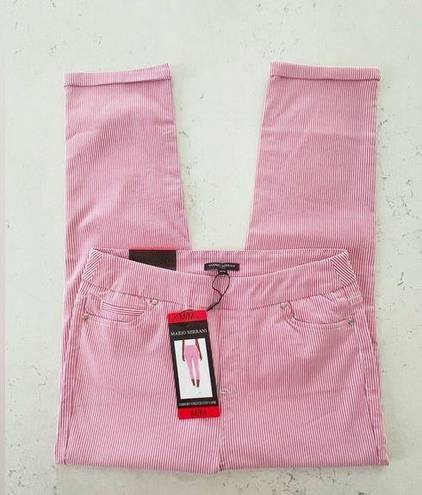 Mario Serrani  Comfort Stretch Cuff Capri Pants Pink White Size M NWT