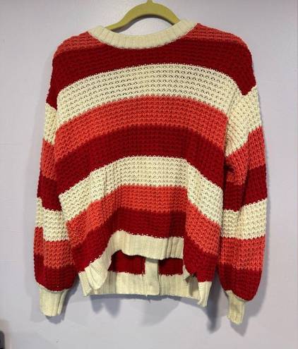 Pop sugar red orange and white strip sweater cardigan