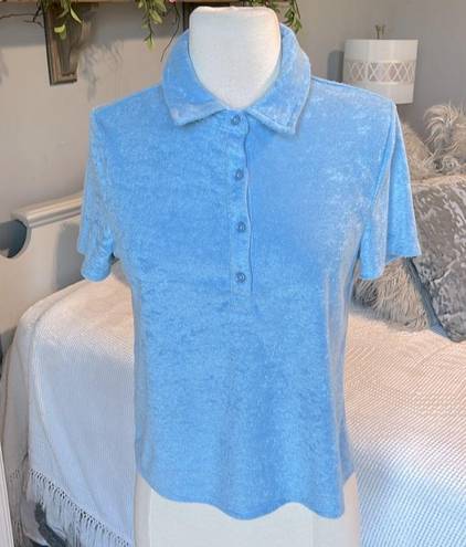 Polo Baby Blue Terry Top Button  Short Sleeve Crop Womens Small NEW