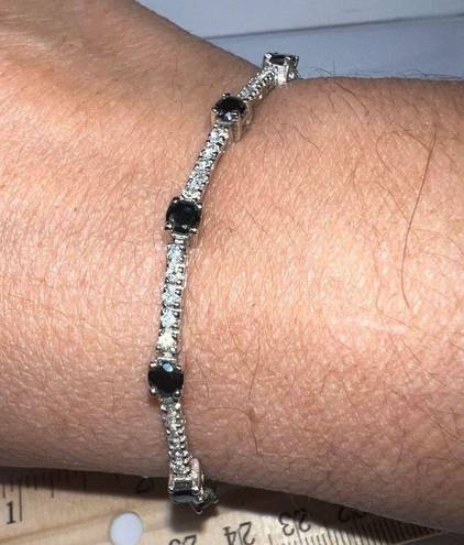 Onyx Diamond and  Sterling Silver Tennis Bracelet with Double Lock Clasp